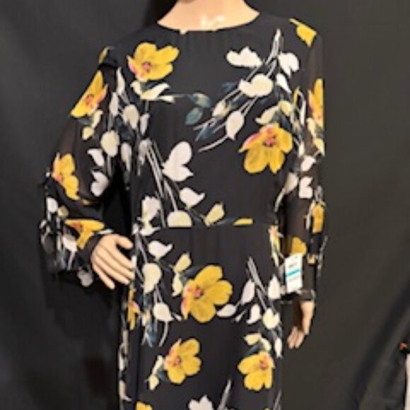 International Concepts Black Floral Chiffon Midi Dress 16 - Picture 1 of 11